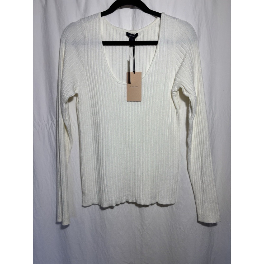 Halogen Ribbed V‎ neck Pullover Sweater White Size Large G23